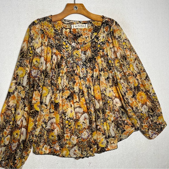 We The Free Free People Orange Fall Floral Balloon Sleeve Women’s Blouse Size XS - Picture 6 of 7